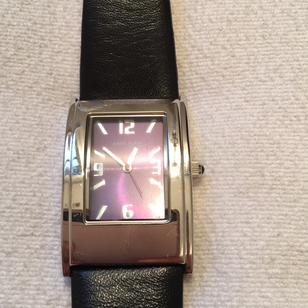 Anne Klein Silver retro watch with black band